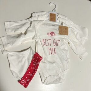 Rae Dunn Baby 3-6 Month Christmas Onesie Beanie Hat Lot Set Long Sleeve Outfit